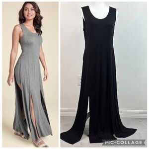 Venus high slits black Bodycon stretch jersey knit mini / maxi tank dress EUC